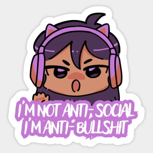 Gamer Girl in Headphones "I'm Not Anti-Social, I'm Anti Bullshit" Sticker